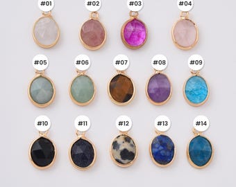 Gold Filled Oval Gemstone Charms for DIY Jewelry, Natural Stone Pendant for DIY Necklace Bracelet Earrings, Minimalist Jewelry Gift, CP2334
