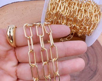 22K guldfyllt gem halsband, tjockt, solitt guld platt oval länk gem halsband för smyckestillverkning, 16 x 7 mm, CH097