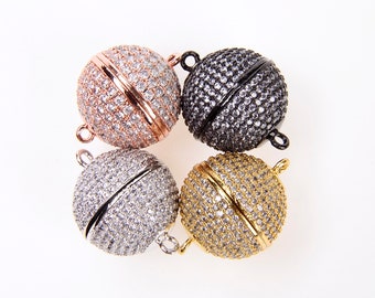 Separable Magnetic Connector, Round Magnet Connector Full Clear CZ Micro Pave Clasp Connector for Necklace Bracelet Jewelry Making, CL251