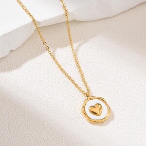 Gold Filled Wax Seal Heart Pendant Necklace, Dainty Chain Stainless Steel Heart Jewelry, Romantic Gift for Her, Minimalist Necklace, SNL011