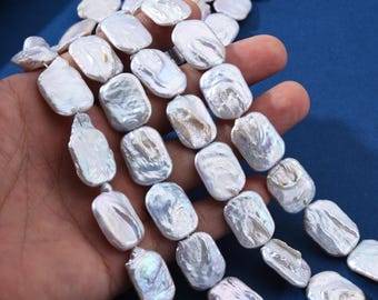 Rectangular Pearl Beads, Freshwater Pearl 6A+ Quality Good Luster Wholesale Pearls Necklace Pendant, Natural White Loose Pearl, FWP016