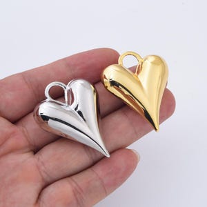 Large Chunky Heart Charm Pendant Gold Filled, Puffy Heart Necklace Pendant Earring Components Charm for Bracelet DIY Jewelry Making, CP2026L