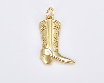 Zierliche Cowboy Boots Charme Anhänger, Edelstahl Handwerker gravierte Cowboy Boots Schuhe Schmuck Charm in Gold gefüllt, 20x15mm, Cp1917