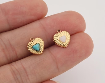 Charm coeur avec pierre turquoise remplie d'or, pendentif coeur en acier inoxydable pour fabrication de bijoux à faire soi-même, breloque délicate pour bracelet, SCP102
