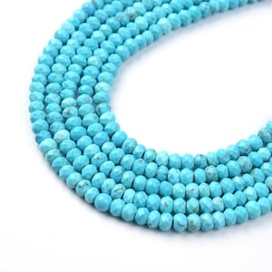 Turquoise Faceted Rondelle Real Blue Genuine Gemstone Jewelry, Natural Gemstone Necklace Grade AAA Loose Beads 15.5″ Full Strand, TUQ008