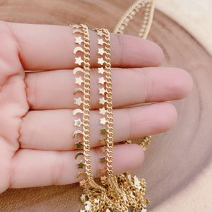 Star Crescent Moon Chain for Jewelry Making, 14K Gold Filled Rosary Chain NecklaceFindings, Star Chain, Moon Chain for Jewelry Making, CH159