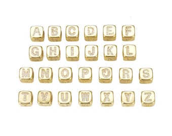 18K Gold CZ Micro Pave Letter Beads, Alphabet Beads, Initial Beads, Alphabet Blocks, Letter Bracelet, Letter Pendant, Beads, 8mm, BD954