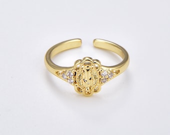 Anillo delicado de la Virgen María, Anillo religioso, Anillo de la Señora de Guadalupe, Anillo ajustable abierto, Anillo católico, Anillo cristiano, 21x20 mm, RG184