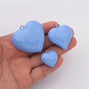 Ciondolo a forma di cuore in smalto blu, ciondolo a forma di cuore gonfio per collana, ciondolo aggiuntivo lucido per portachiavi, creazione di gioielli fai da te, CP2237