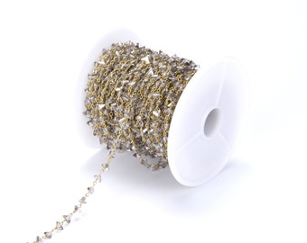 Catena con perline di cristallo color champagne, catena con perline color quarzo fumé, girocollo a catena, catena con ciondolo, borsa a catena, catena con perline, catena sfusa, CH061
