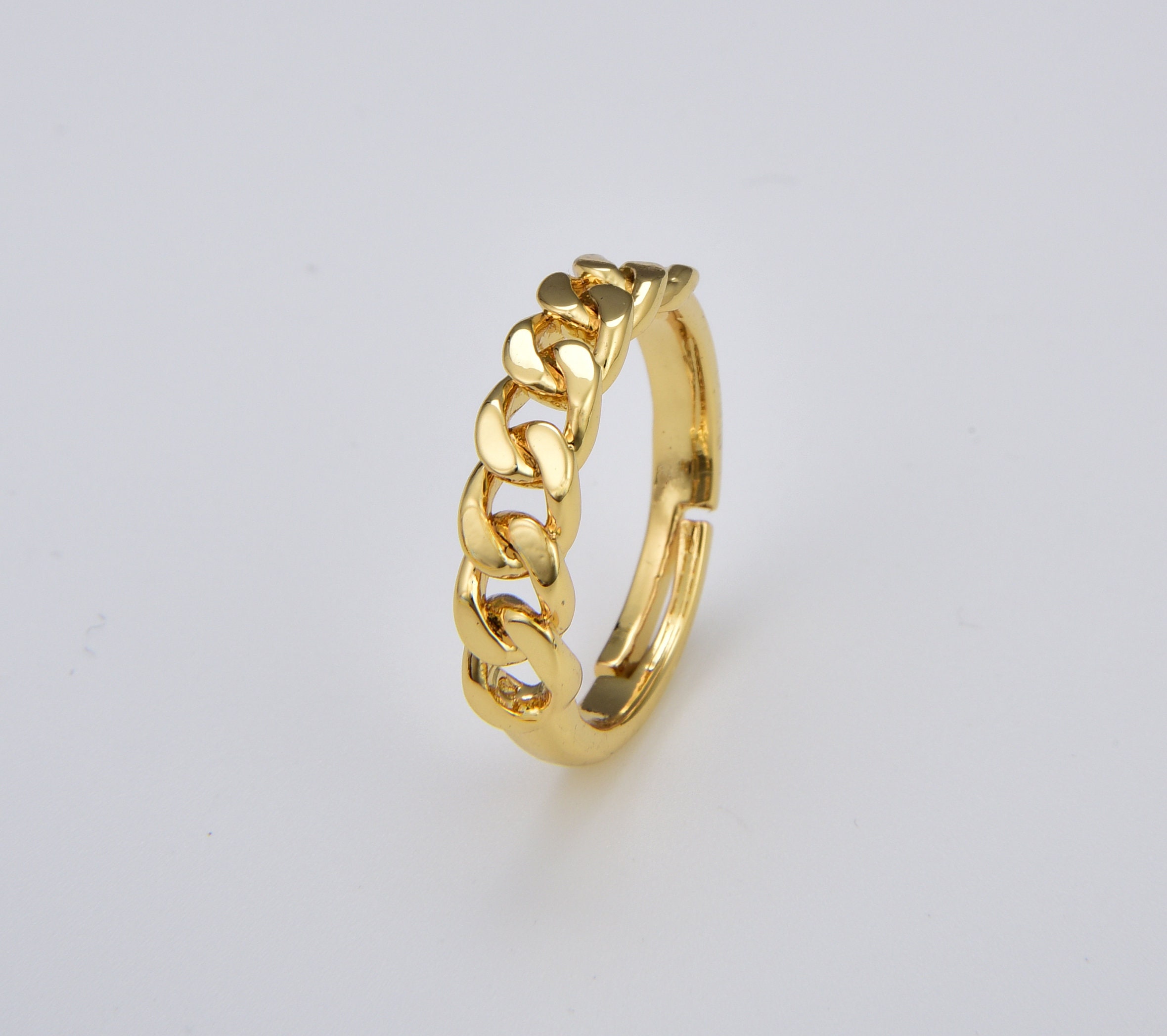 Curb Chain Ring, Gold Filled Link Chain Ring, Open Adjustable Chain ...