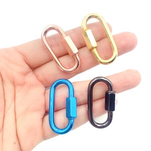 Oval Shaped Screw Carabiner Clasp, Gold Carabiner Clasp Screw for Bracelet Jewelry Making, Gold Interlocking Link Cord Ends Connector, CL402