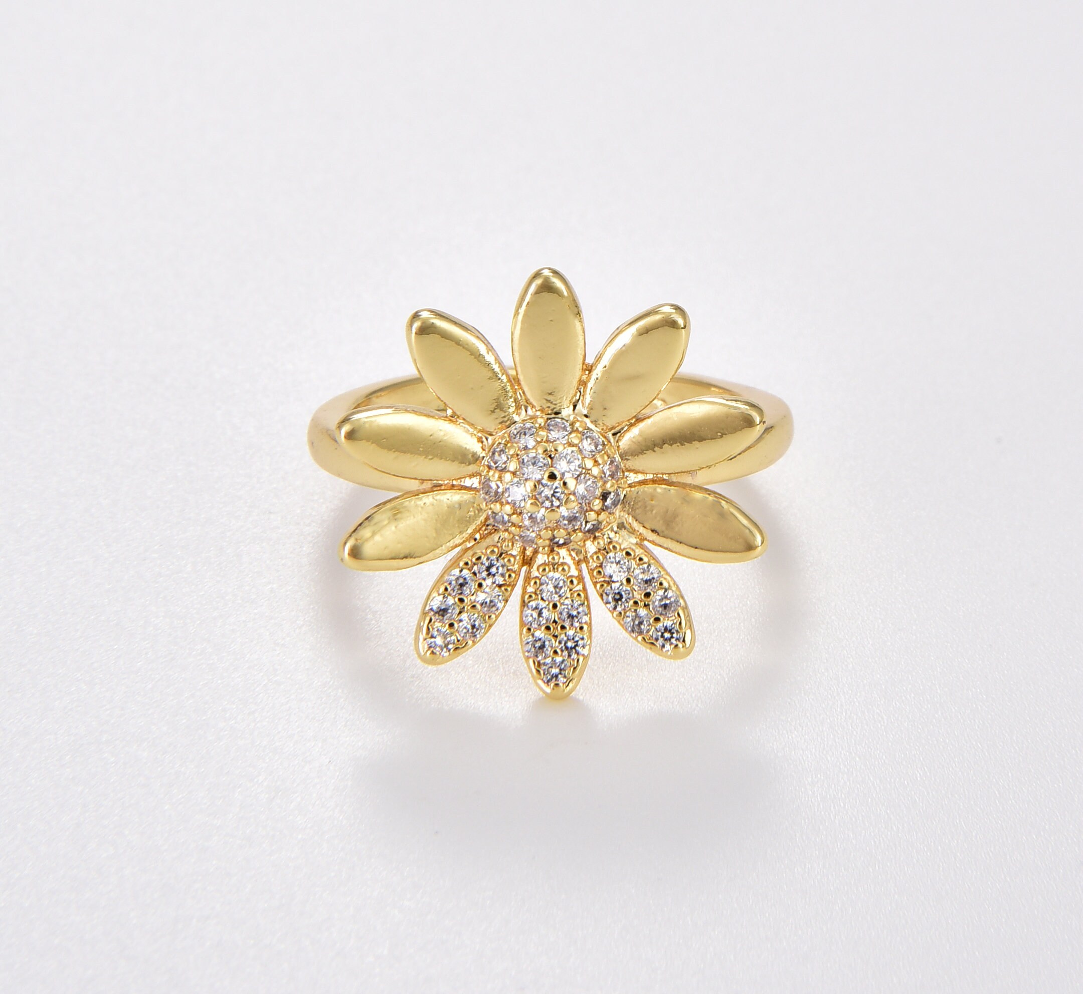 Daisy Flower Ring, Gold Filled Sunflower Ring, Open Ring