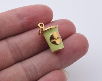 Matcha Cup Charm in Gold Filled, Green Enamel Drink Pendant, Cute Tea Cup Add-On Charm for Bracelet DIY Jewelry Making, Barista Gift, CP2305