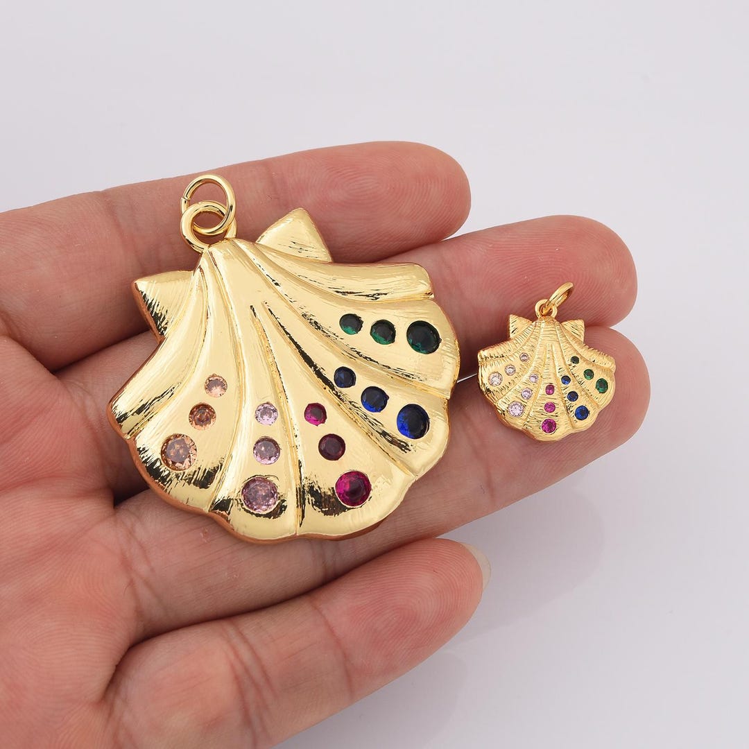 Clam Shell Add-on Charm With CZ Micro Pave, Gold Filled Sea Shell ...