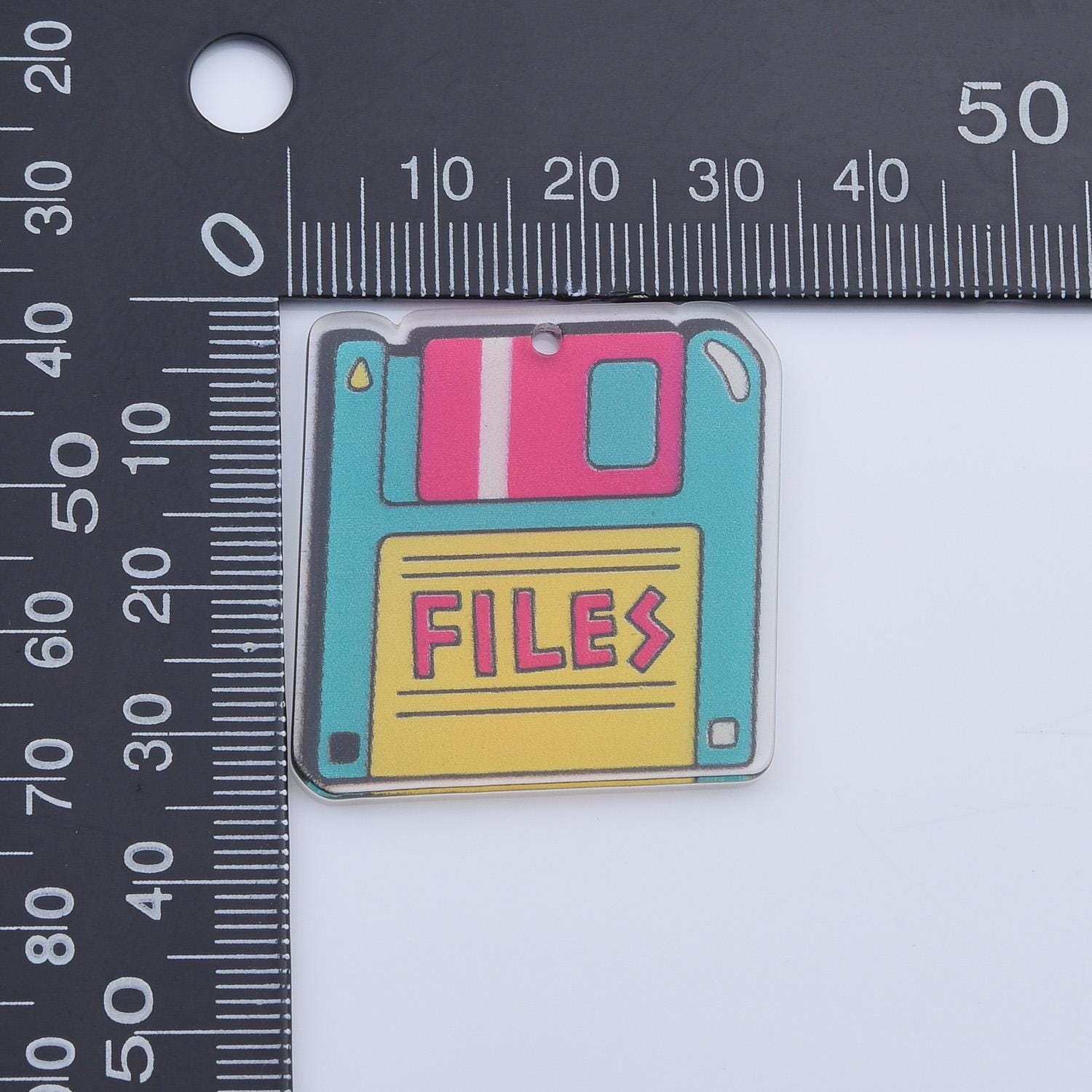Retro Floppy Disk Charm for Bracelet, 90s 'files' Acrylic Keychain