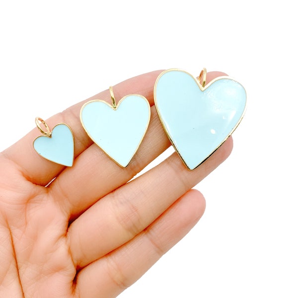 Gold Filled Light Blue Enamel Heart Charm Pendant, Enamel Heart Add-On Charm, Heart Pendant, Small Heart Necklace for Jewelry Making, CP620