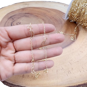 Star Moon Link Chain by Yard, Gold Filled Star and Moon Cable Chain by Foot, Unfinished Chain for Jewelry Making, Bulk Roll Chain, CH324