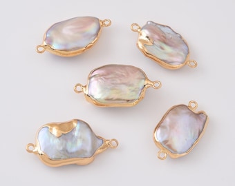 Real Pearl Connector Charm Pendant in Gold Filled, Irregular Natural Freshwater Pearl Necklace Pendant for DIY Jewelry Making Supply, CN494