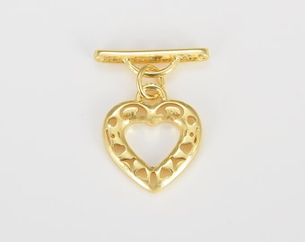 Fecho de alternância de coração dourado com anel de salto, fecho OT dourado para fornecimento de fabricação de joias, fecho preenchido com ouro 18K para fabricação de joias, 20x16mm, CL506