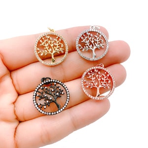 Ciondolo con ciondolo albero della vita, Dainty CZ Micro Pave Tree Collana di gioielli con ciondolo Bracciale Orecchino per fornitura di gioielli in oro, CP045