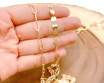 Gold Filled Paperclip Chain for DIY Jewelry, Disc Link Unfinished Chain by Foot, Wholesale Bulk Roll Chain for Jewelry Making, CH006
