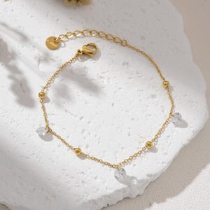 Gold Filled CZ Micro Pave Drop Bead Bracelet, Adjustable Dainty Chain Bracelet, Stainless Steel Parts, Minimalist Jewelry Gift, SBR019