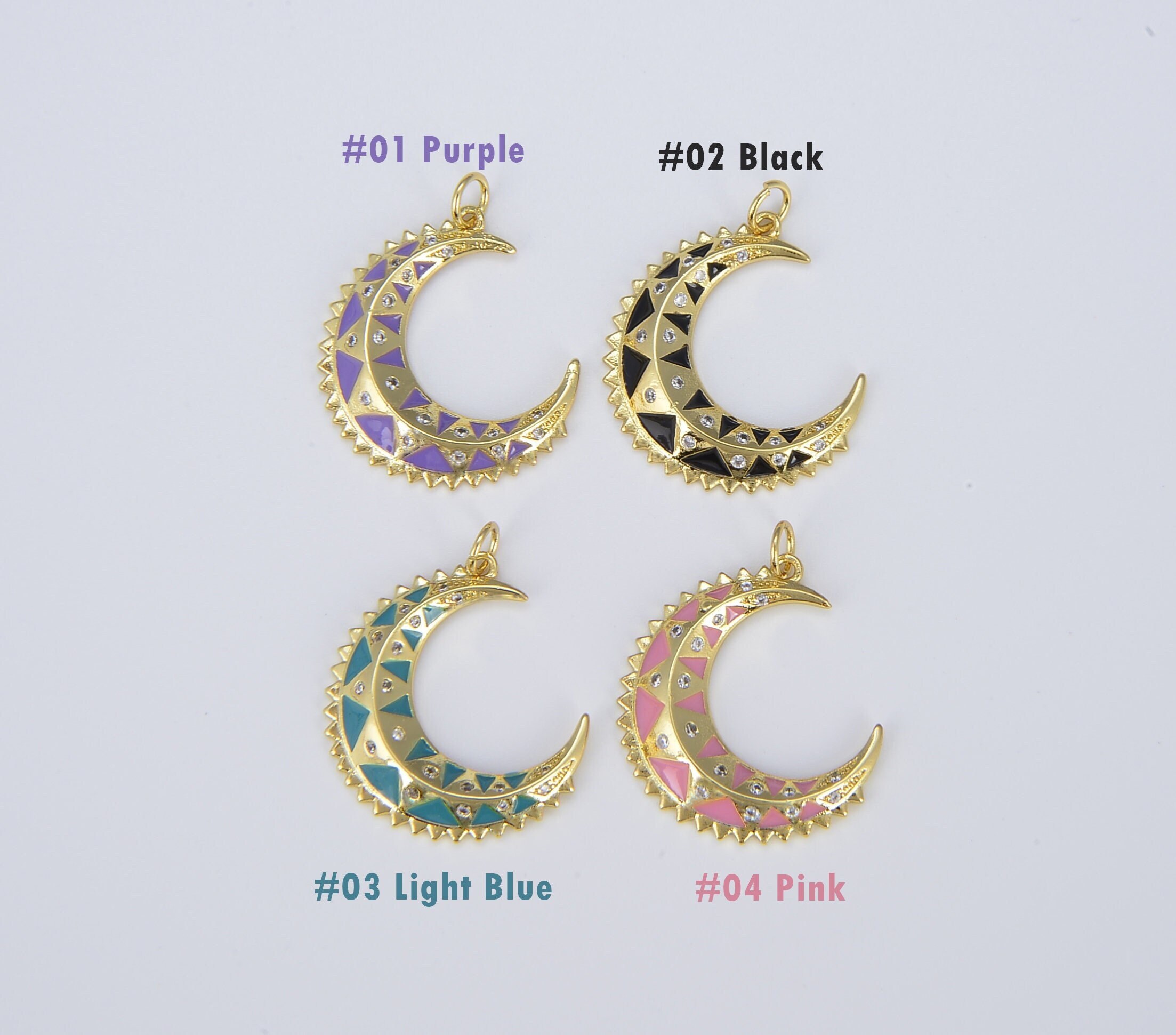 Crescent Moon様 Crescent Moon Enamel Charms Pendant in Gold Filled, CZ Micro Pave