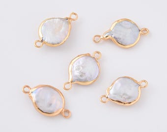Baroque Pearl Connector Charm Gold Filled, Natural Freshwater Pearl Pendant Necklace, Charm for Bracelet Jewelry Making, Pearl Bead, CN495