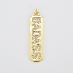 Ciondolo aggiuntivo con tag "Badass Word" in oro riempito, ciondolo per collana e orecchino con ciondolo con parola per la creazione di gioielli, zirconi trasparenti micro pavé, CP1221