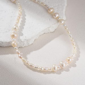 Freshwater Pearl Necklace Pendant in Gold Filled, Natural Baroque Pearl Beaded Choker Necklace, Elegant Pearl Jewelry Gift for Women, NL090