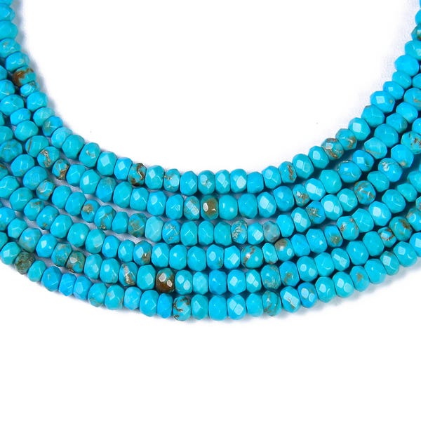 Natural Turquoise Faceted Rondelle Gemstone Bead, Blue Genuine Gemstone Grade AAA Loose Bead Jewelry making excellent quality 15.5″, TUQ008