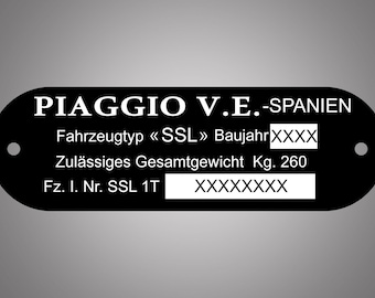 Engraved nameplate - replacement plate for Vespa & Piaggio - individually customizable - V.E. - SPAIN