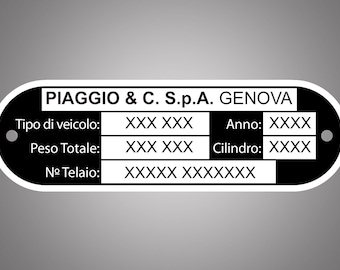 Engraved type plate - replacement plate for Vespa & Piaggio - individually customizable - GENOVA