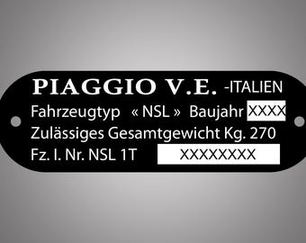 Engraved nameplate - replacement plate for Vespa & Piaggio - individually customizable - V.E. - ITALY