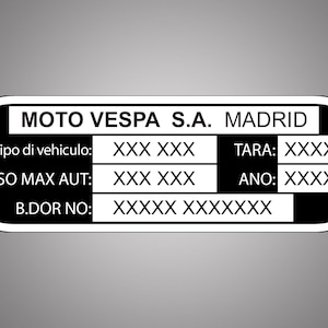 Placa de identificação gravada - placa de substituição para Vespa e Piaggio - personalizável individualmente - MADRID