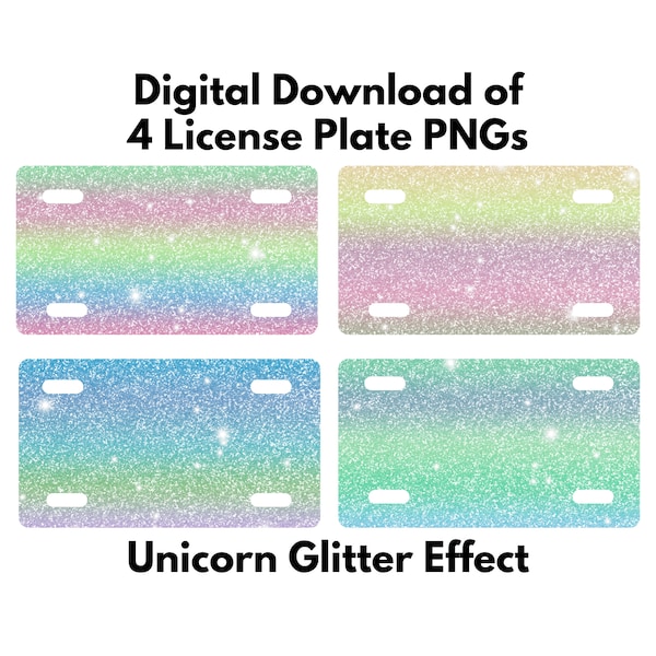 Unicorn Glitter License Plate PNG, Sublimation Design,  License Plate PNG Designs, License Plate Sublimation Designs