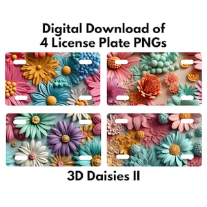 Daisy License Plate PNG, License Plate Sublimation Designs, License Plate PNG Designs,  License Plate PNG Floral