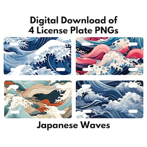 Japanese Waves License Plate PNG,  License Plate PNG Designs, License Plate Sublimation Designs, Ocean Waves License Plate PNG