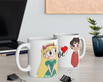 Romantic Couple Coffee Mug, Sweet Illustrated Valentines Gift