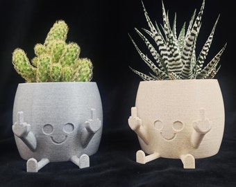 Happy Face Middle Finger Funny Flowerpot Cute Planter