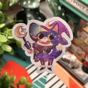 Sticker imperméable en vinyle chat sorcier, espace personnel pour ordinateur portable, sticker planificateur de journal kawaii pour les amoureux de la fantaisie introvertie et des chats