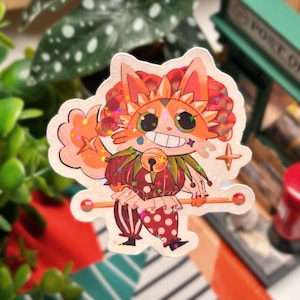 Sticker imperméable en vinyle The Jester Cat, espace personnel pour ordinateur portable, sticker planificateur de journal kawaii pour les amoureux de la fantaisie introvertie et des chats