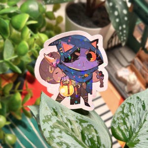 Sticker imperméable en vinyle Le chat voleur, ordinateur portable pour espace personnel, sticker planificateur de journal kawaii pour les amoureux de la fantaisie introvertie et des chats