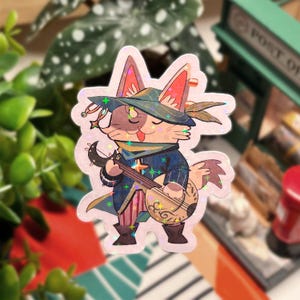 Sticker imperméable en vinyle Le barde chat, espace personnel pour ordinateur portable, sticker planificateur de journal kawaii pour les amoureux de la fantaisie introvertie et des chats