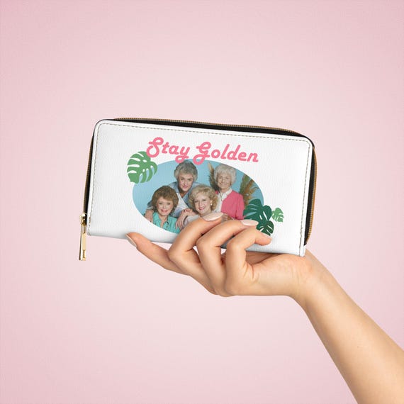 Golden Girls Wallet, Stay Golden, White Faux Leather Zipper Wallet