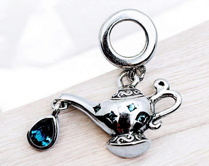 Sterling Silver Jewelry, Sterling Silver Necklace, Fits Pandora Bracelet, Wishing Lamp, Gift for Her, Aladdin Lamp Charm, Lucky Charm