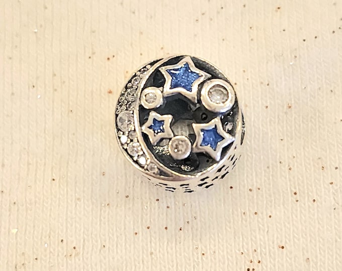 Sterling Silver Round Star Bead for Bracelet, Fits Pandora Bracelet, Sterling Silver, Moon & Stars, Slider Bead
