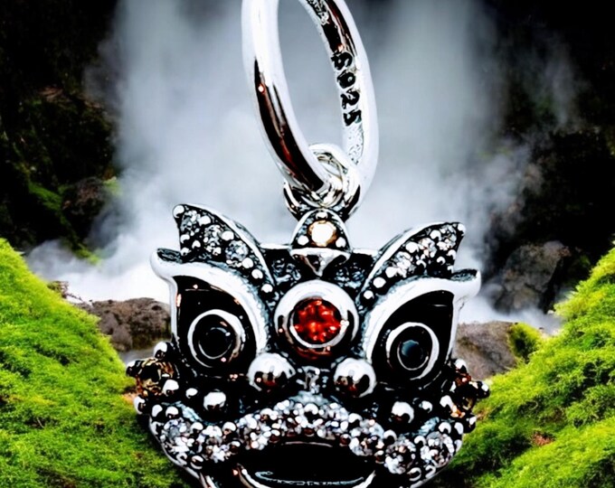 Sterling Silver Dragon Charm Adorned with Red and White Crystals