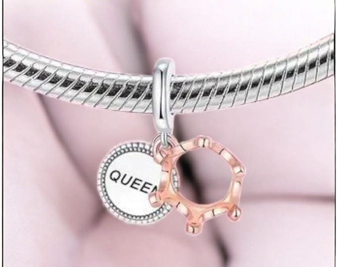 Sterling Silver Queen Crown Charm: Regal Two-Tiered Pendant